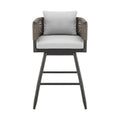 35" Light Gray Metal Swivel Low back Outdoor Counter Height Bar chair with Footrest