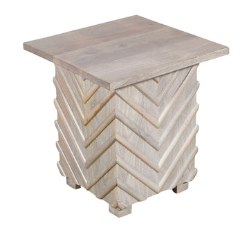 White Distressed End Table - Solid Wood