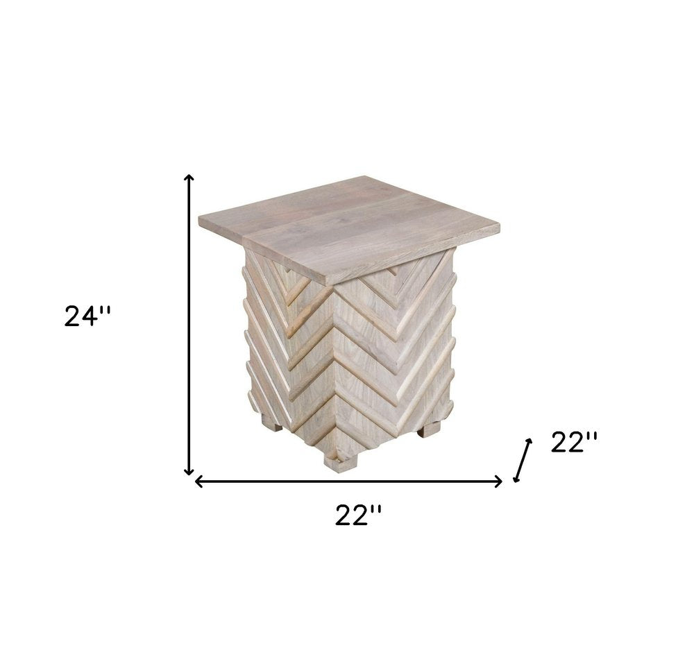 24" White Distressed Solid Wood Square End Table