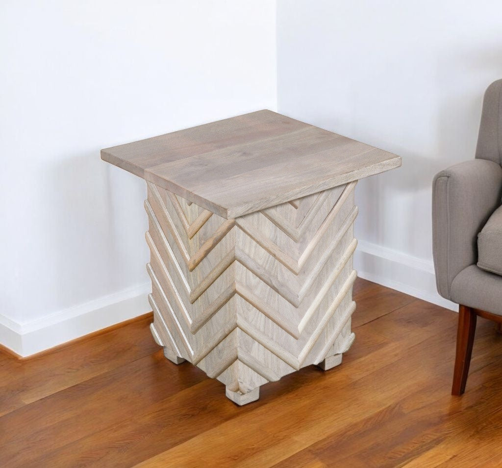 White Distressed End Table - Solid Wood