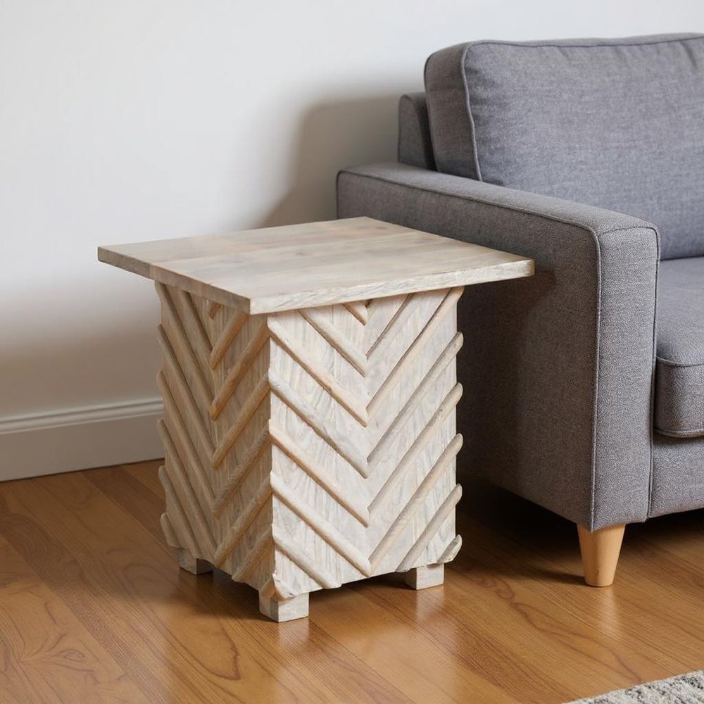 24" White Distressed Solid Wood Square End Table