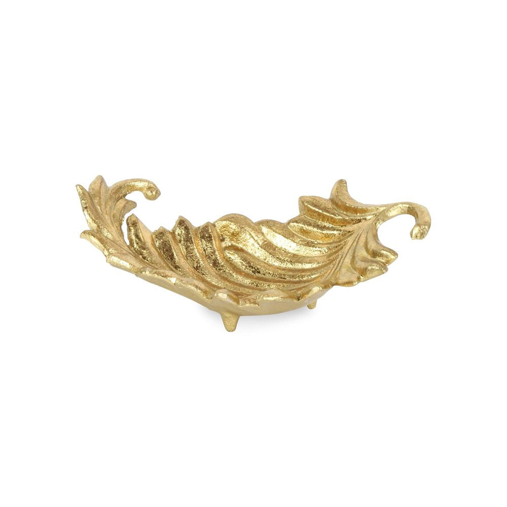 10" Gold Cast Iron Leaf Handmade Trinket Tray