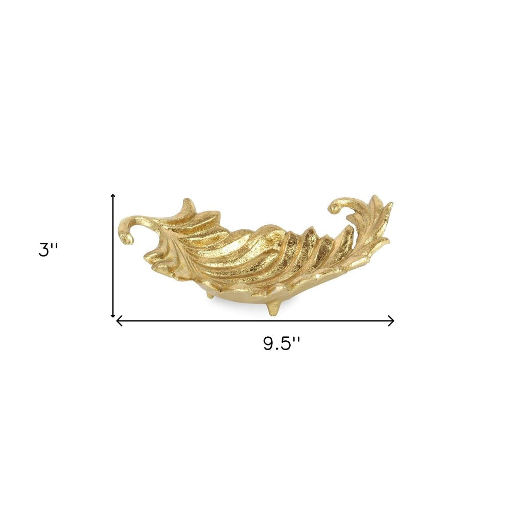 10" Gold Cast Iron Leaf Handmade Trinket Tray