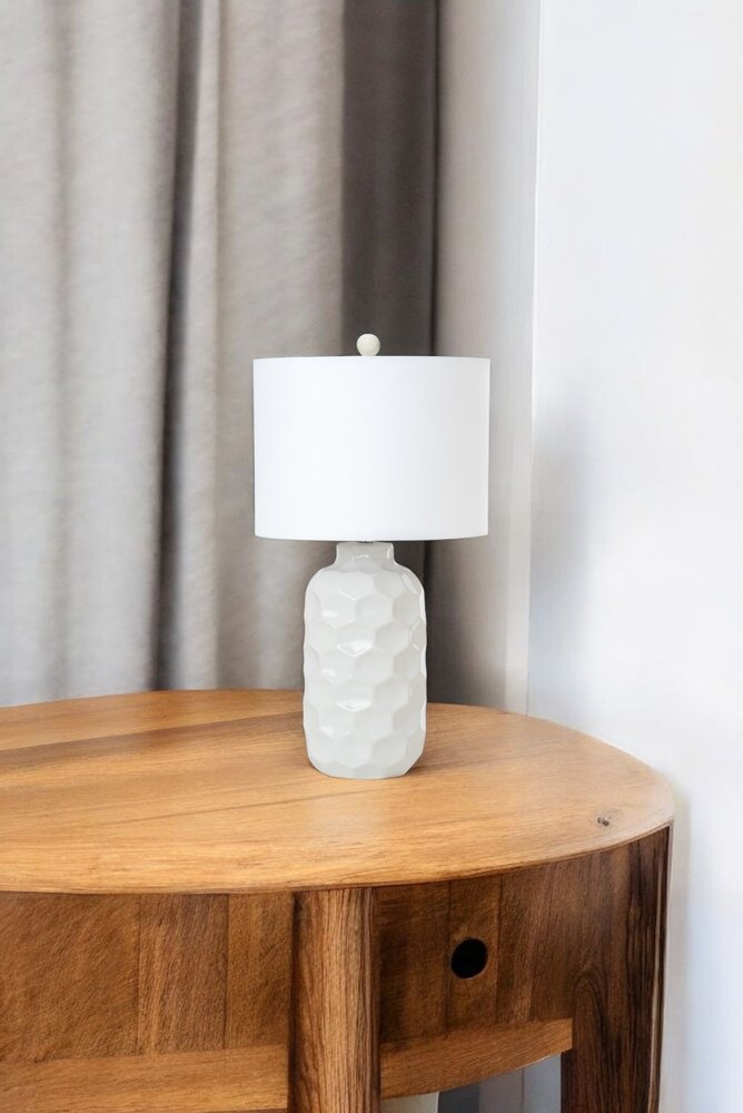 Set of Two 28" White Ceramic Table Lamp With White Cone Shade