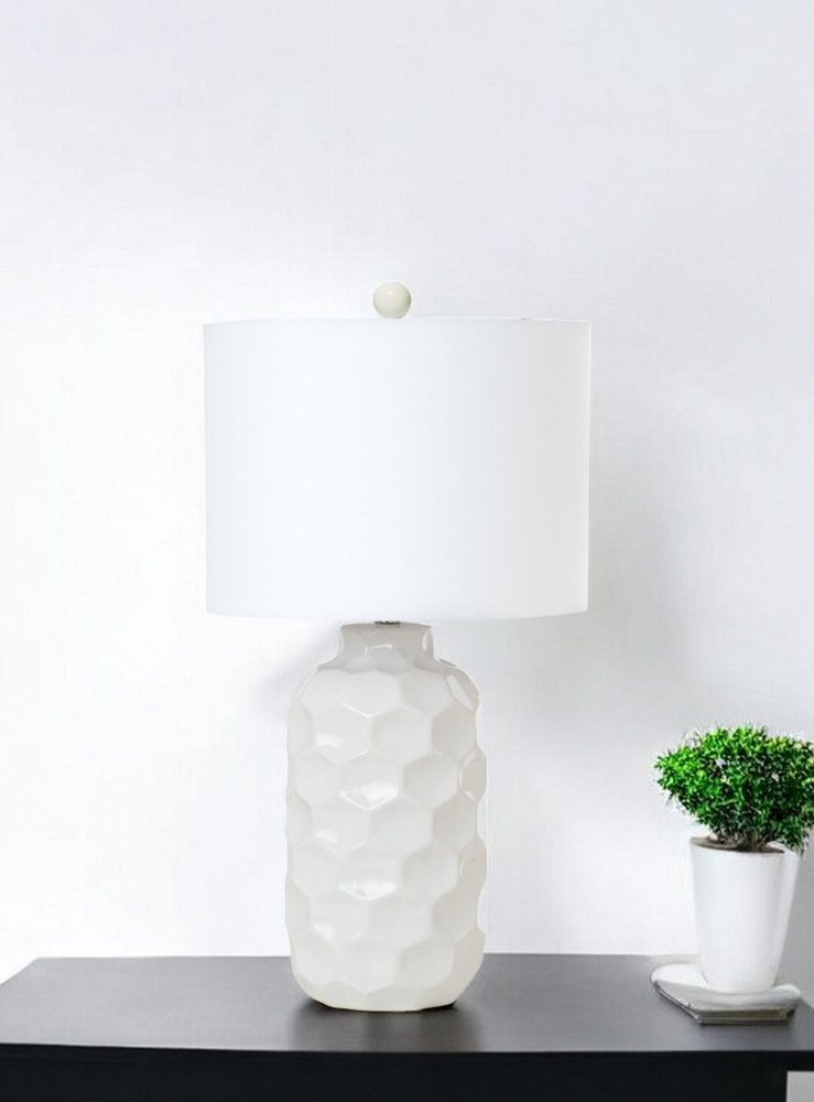 Set of Two 28" White Ceramic Table Lamp With White Cone Shade
