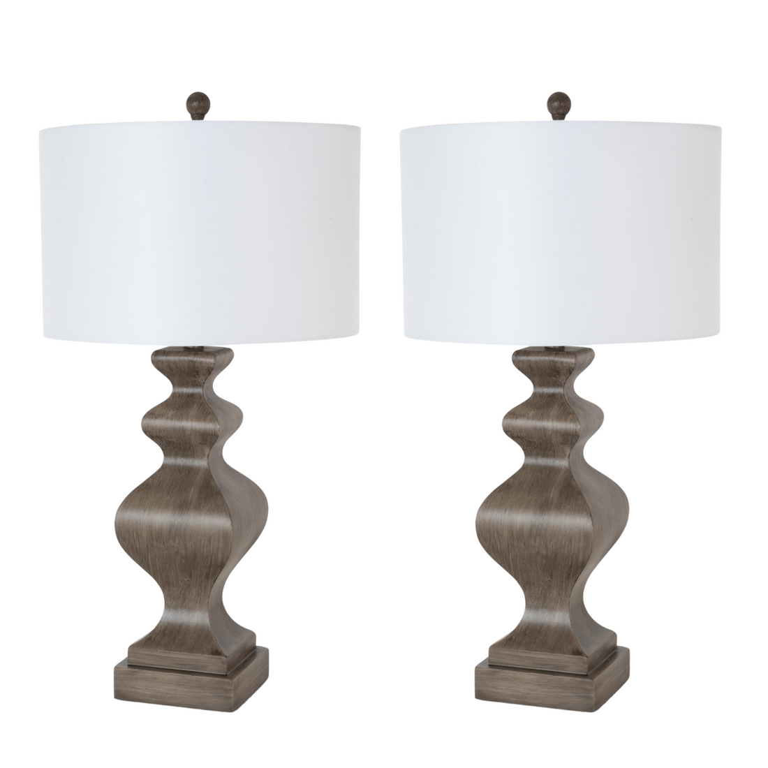 Set of Two 30" Distressed Brown Table Lamp With White Cone Shade