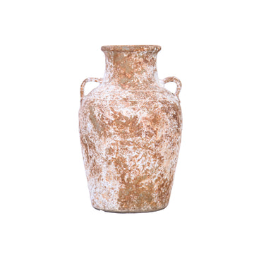 12" Terracotta and White Abstract Amphora Ceramic Table Vase