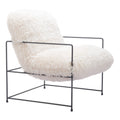 30" White And Black Sherpa And Upholstered Arm Chair