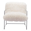 30" White And Black Sherpa And Upholstered Arm Chair