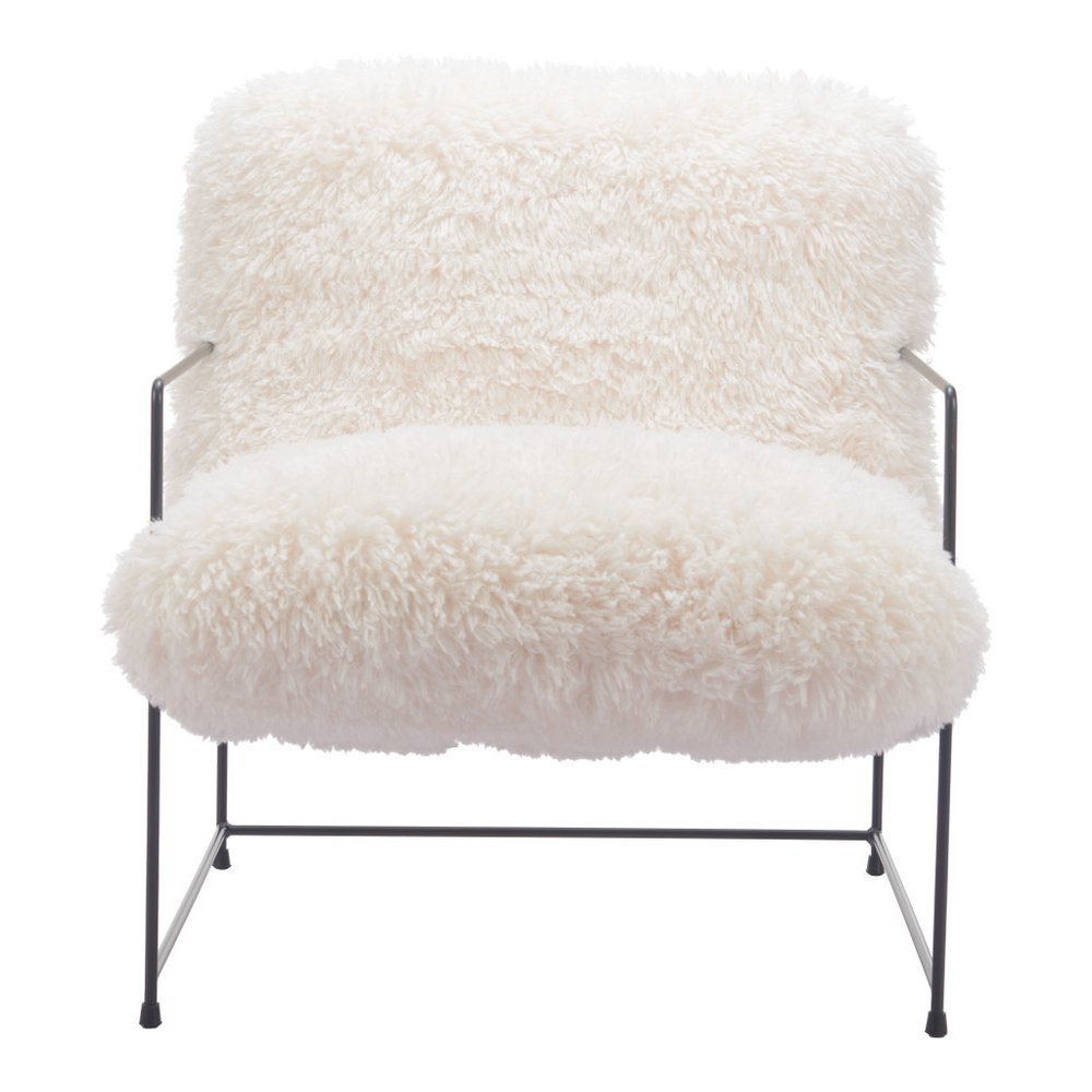 30" White And Black Sherpa And Upholstered Arm Chair