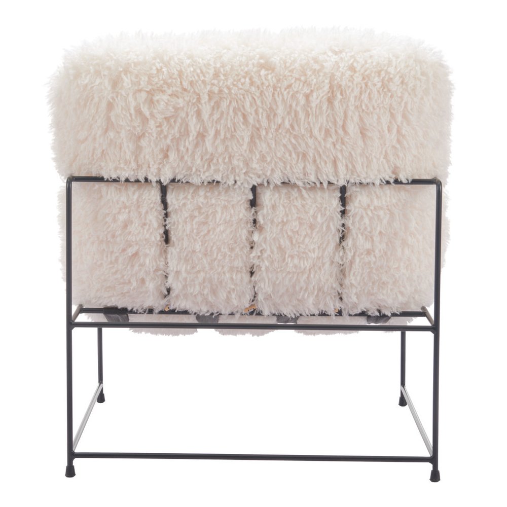 30" White And Black Sherpa And Upholstered Arm Chair