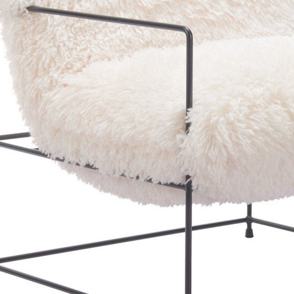 30" White And Black Sherpa And Upholstered Arm Chair