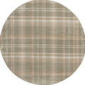 4' Ivory And Olive Green Plaid Round Rug