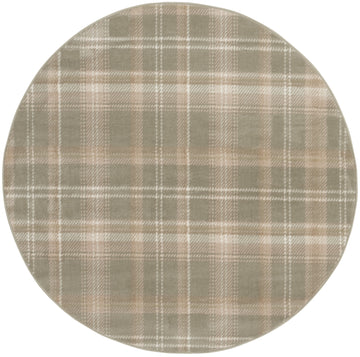 4' Olive Green and Ivory Plaid Round Rug