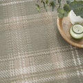 4' Ivory And Olive Green Plaid Round Rug