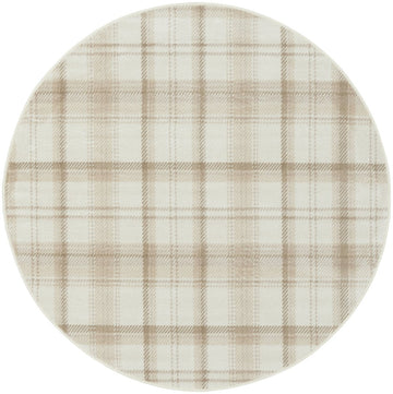4' Ivory Plaid Power Loom Round Rug