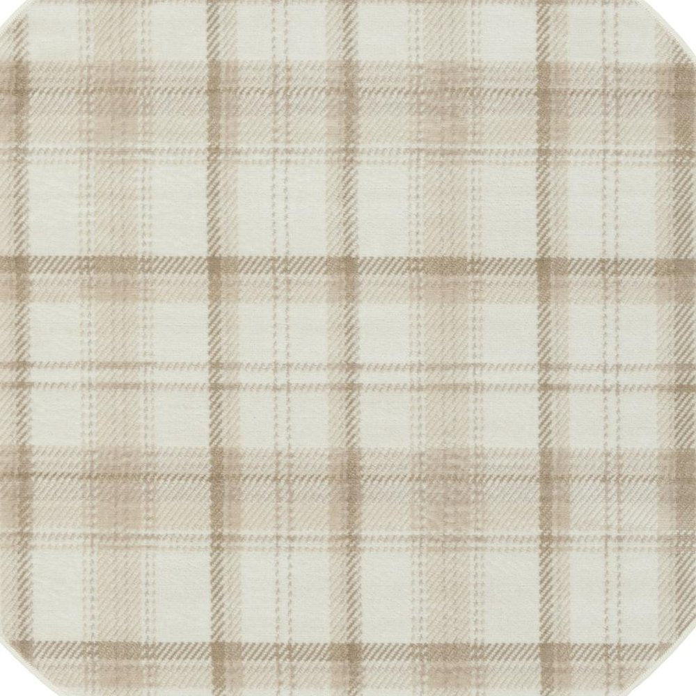 4' Ivory Plaid Power Loom Round Rug