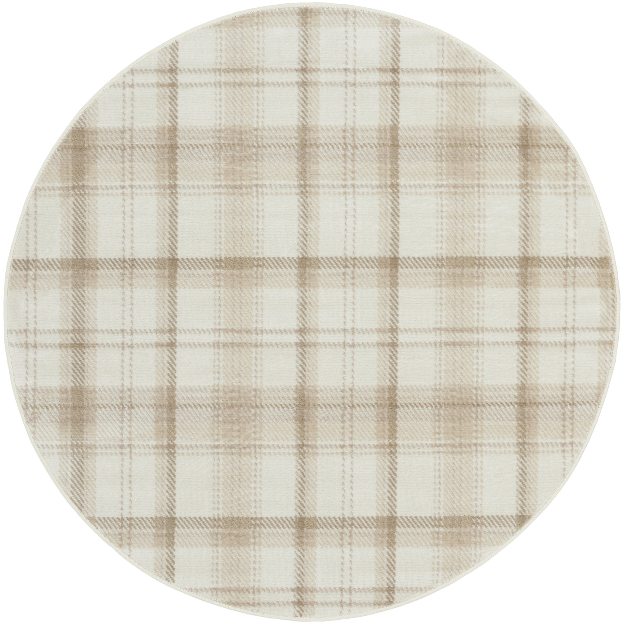 4' Ivory Plaid Power Loom Round Rug