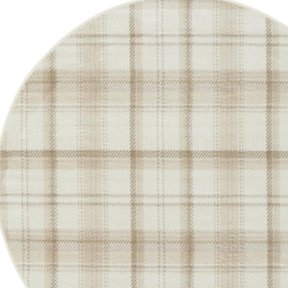 4' Ivory Plaid Power Loom Round Rug