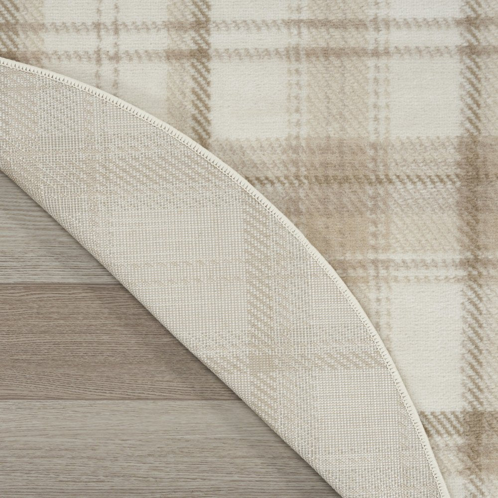 4' Ivory Plaid Power Loom Round Rug