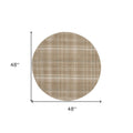 4' Ivory And Taupe Plaid Round Rug