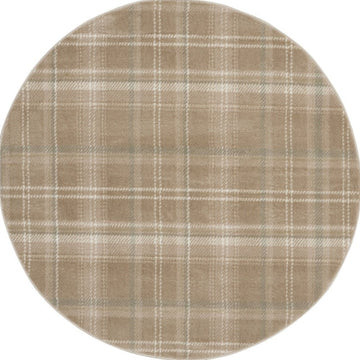 4' Ivory And Taupe Plaid Round Rug