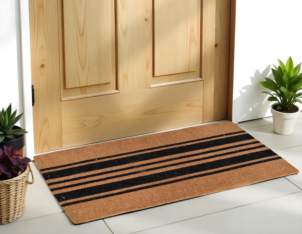 24" X 60" Brown and Black Coir Striped Outdoor Door Mat