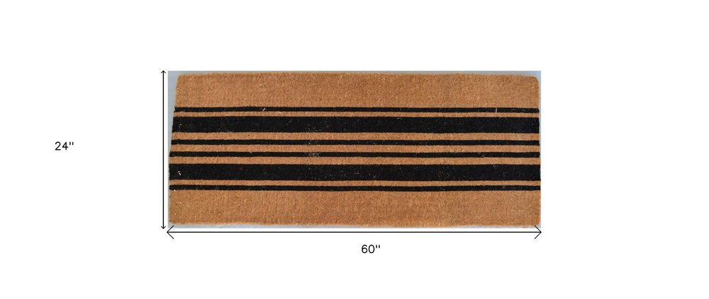 24" X 60" Brown and Black Coir Striped Outdoor Door Mat