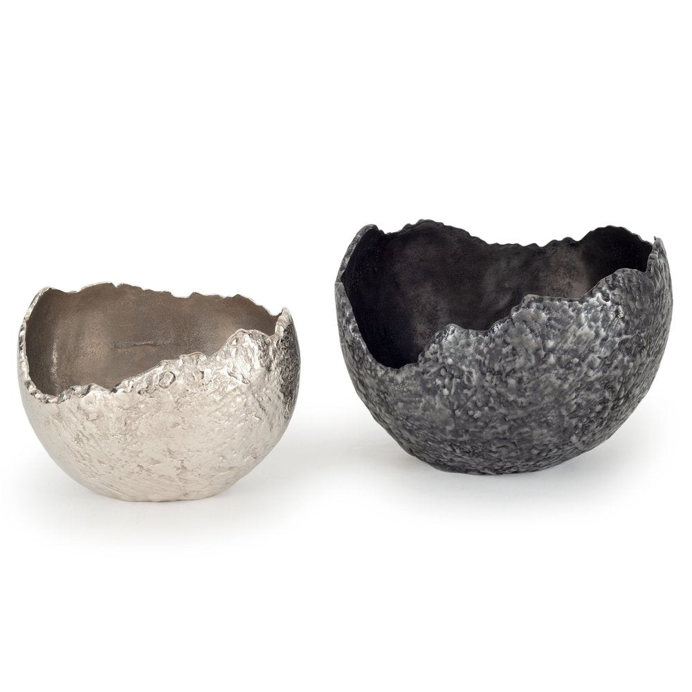 Set of Two Gray And Silver Aluminum Decorative Bowls