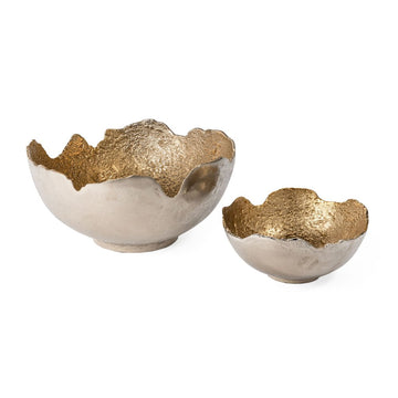 Set of Two Gold And Silver Aluminum Decorative Bowls