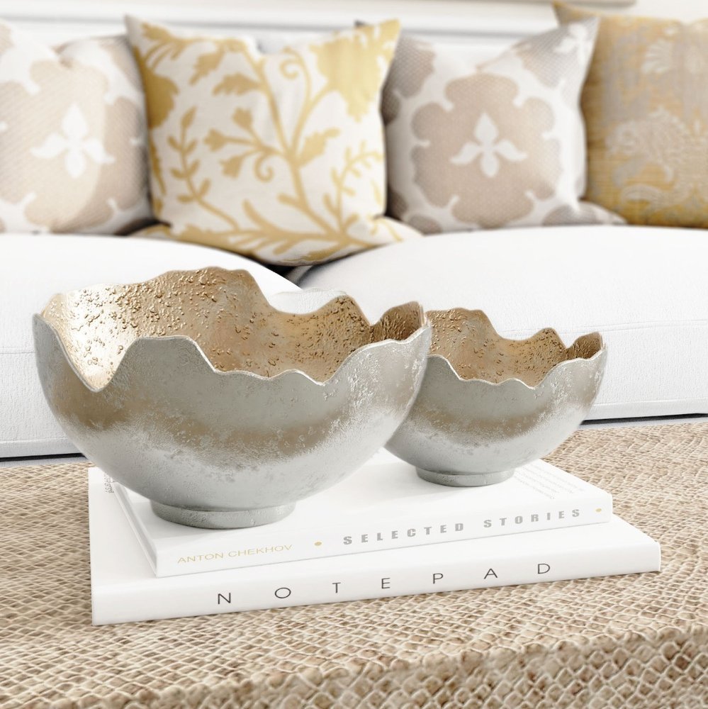Set of Two Gold And Silver Aluminum Decorative Bowls