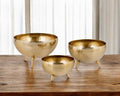 Set of Three Gold Metal Decorative Footed Bowls