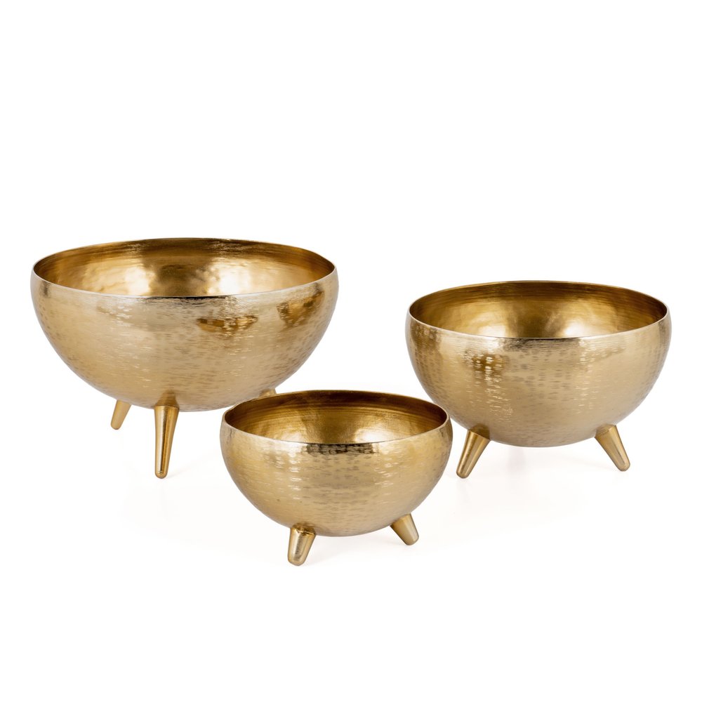 Set of Three Gold Metal Decorative Footed Bowls