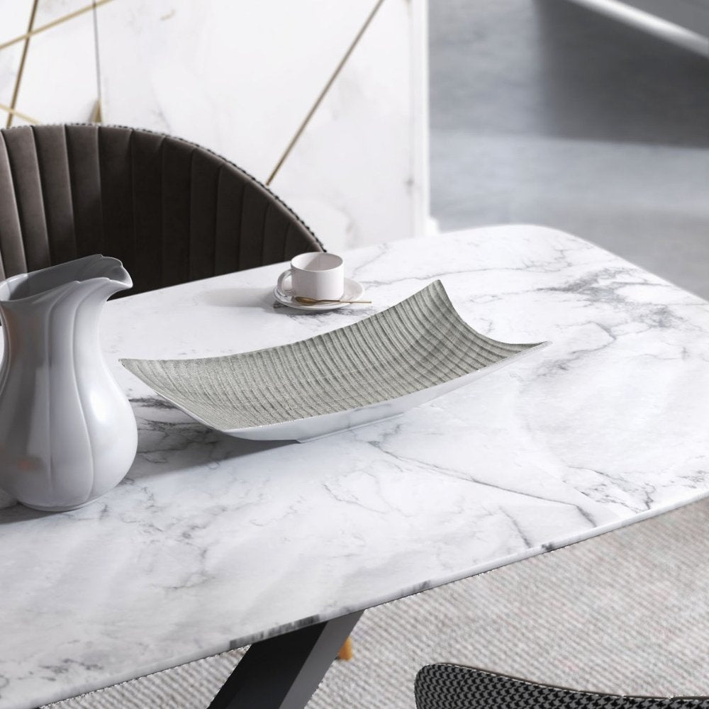 20" Silver Geo Lines Ceramic Vanity Tray