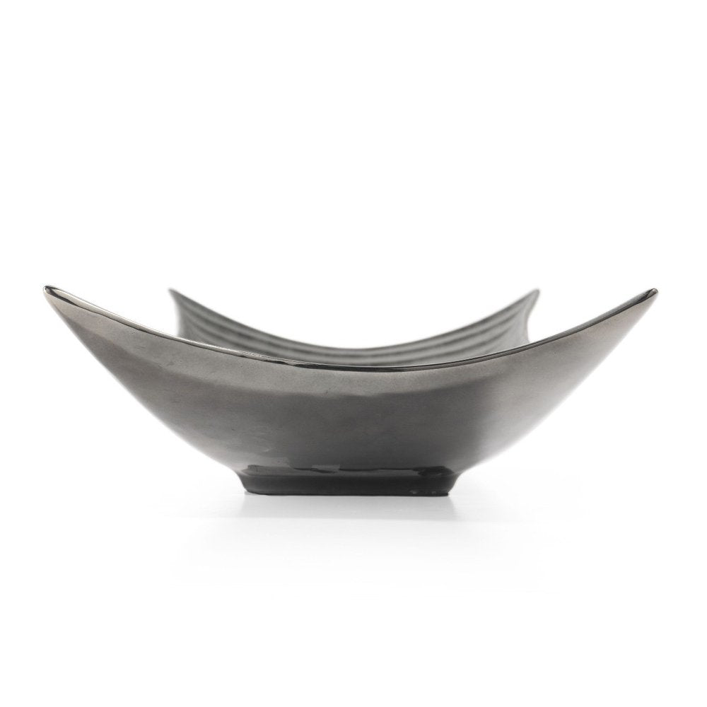 20" Silver Geo Lines Ceramic Vanity Tray