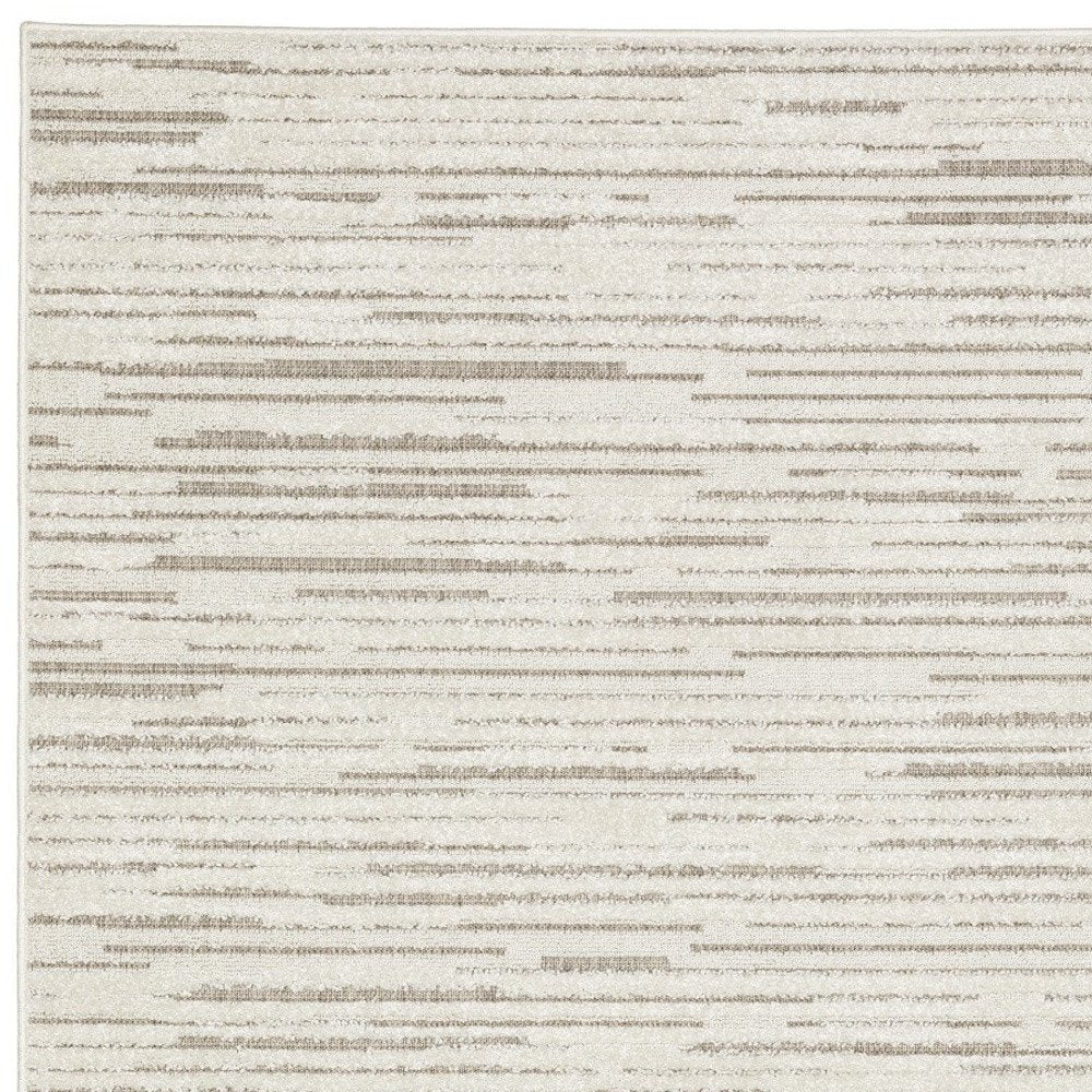 5' X 8' Ivory And Brown Striped Distressed Area Rug