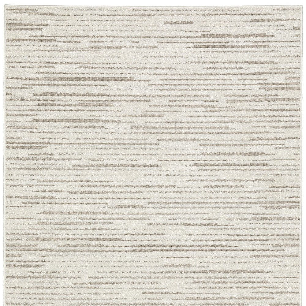 5' X 8' Ivory And Brown Striped Distressed Area Rug