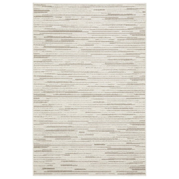 5' X 8' Ivory And Brown Striped Distressed Area Rug