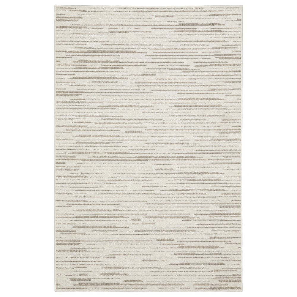 5' X 8' Ivory And Brown Striped Distressed Area Rug