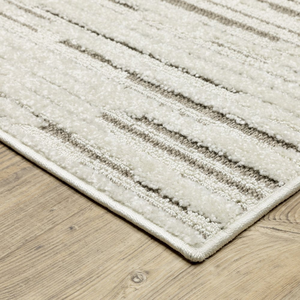 10' X 13' Ivory And Brown Striped Distressed Area Rug