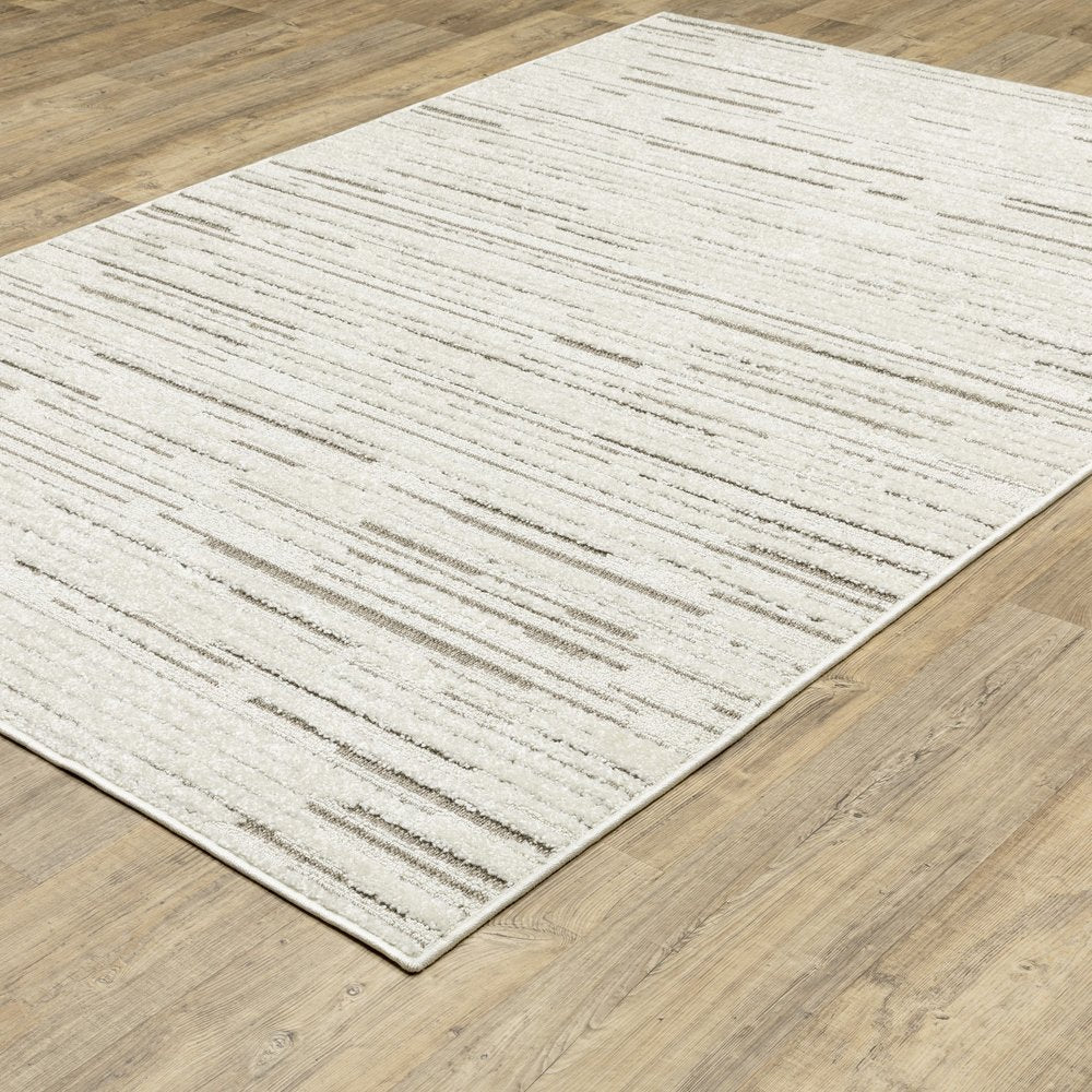 5' X 8' Ivory And Brown Striped Distressed Area Rug