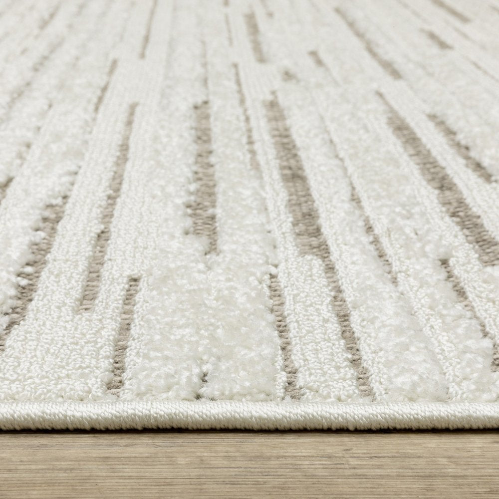 10' X 13' Ivory And Brown Striped Distressed Area Rug