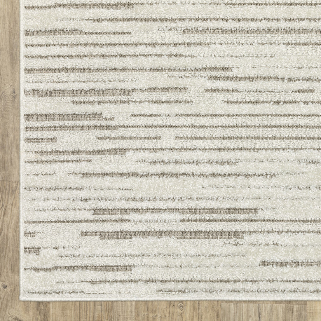 8' X 11' Ivory And Brown Striped Distressed Area Rug