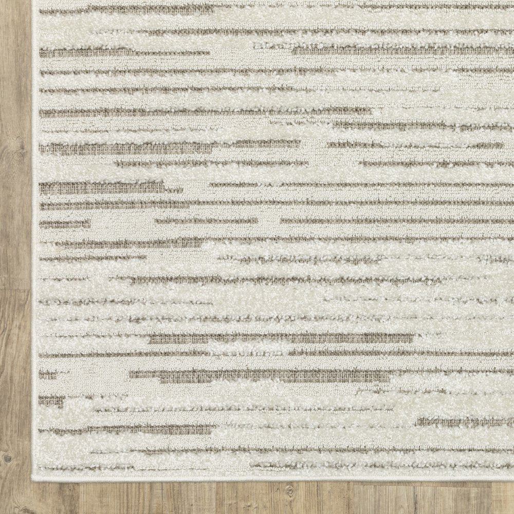 5' X 8' Ivory And Brown Striped Distressed Area Rug