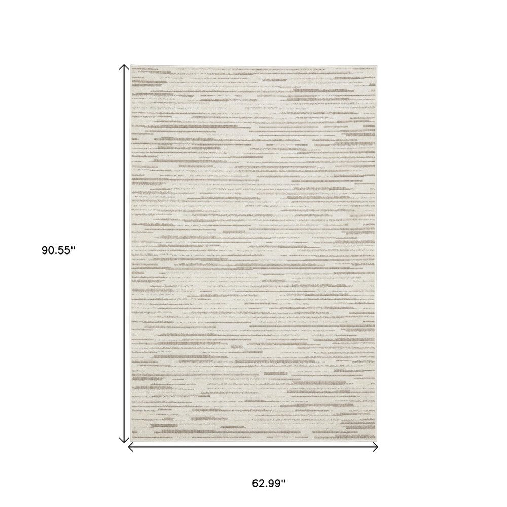 5' X 8' Ivory And Brown Striped Distressed Area Rug