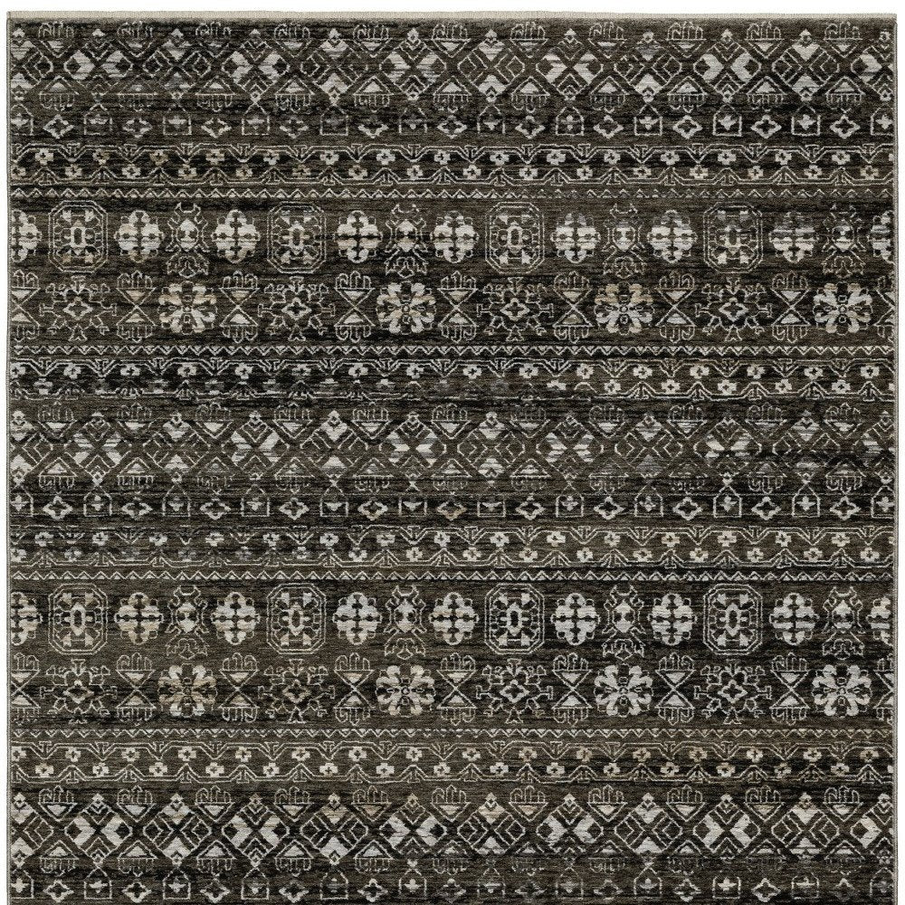 10' X 13' Black And Gray Tribal Area Rug With Fringe