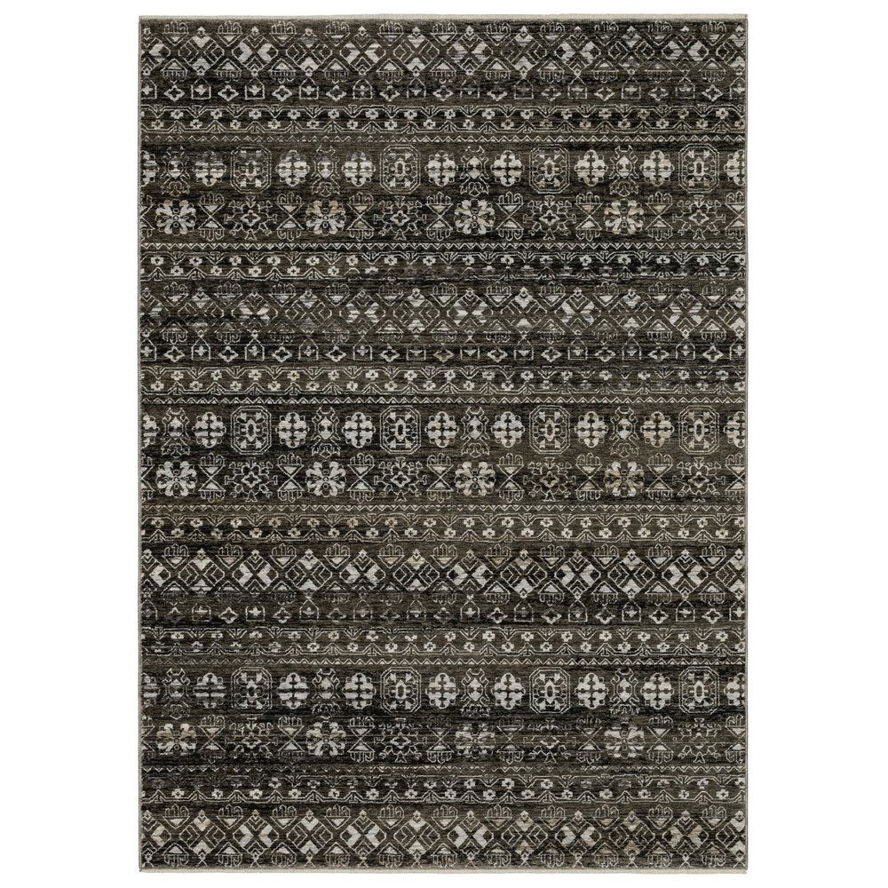 10' X 13' Black And Gray Tribal Area Rug With Fringe