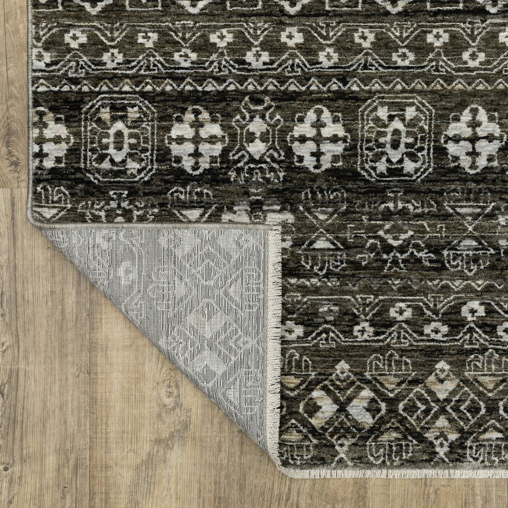 10' X 13' Black And Gray Tribal Area Rug With Fringe