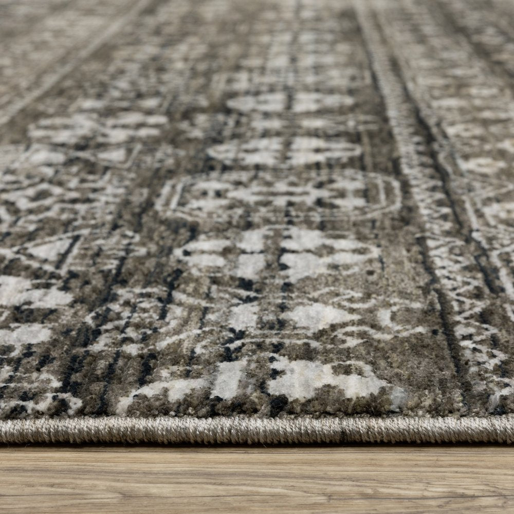 10' X 13' Black And Gray Tribal Area Rug With Fringe