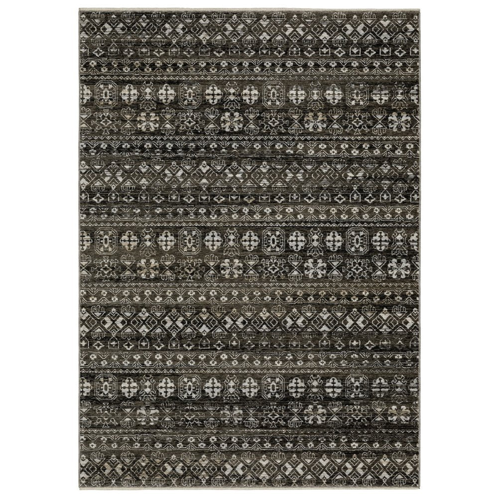 10' X 13' Black And Gray Tribal Area Rug With Fringe